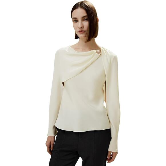 Lily Silk Tops - Lilysilk Blouse Womens 6 Ivory 100% Mulberry Silk Drape Ring Neck Top NWT